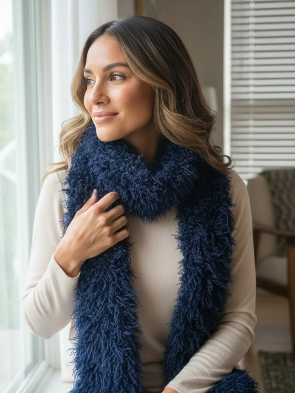 Source Unknown Navy Faux Fur Scarf Wrap